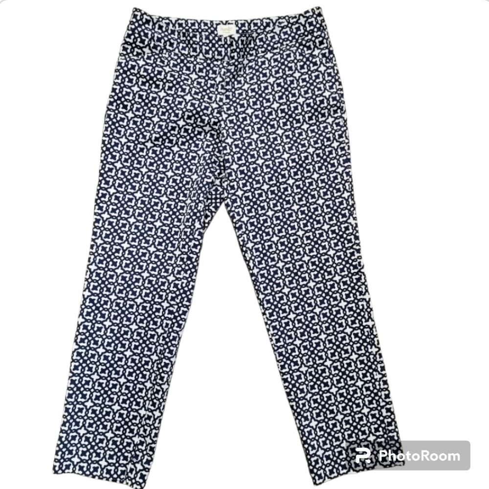 Laundry By Shelli Segal Los Angeles Sz 6 Crop Pants Navy White Geometric Preppy